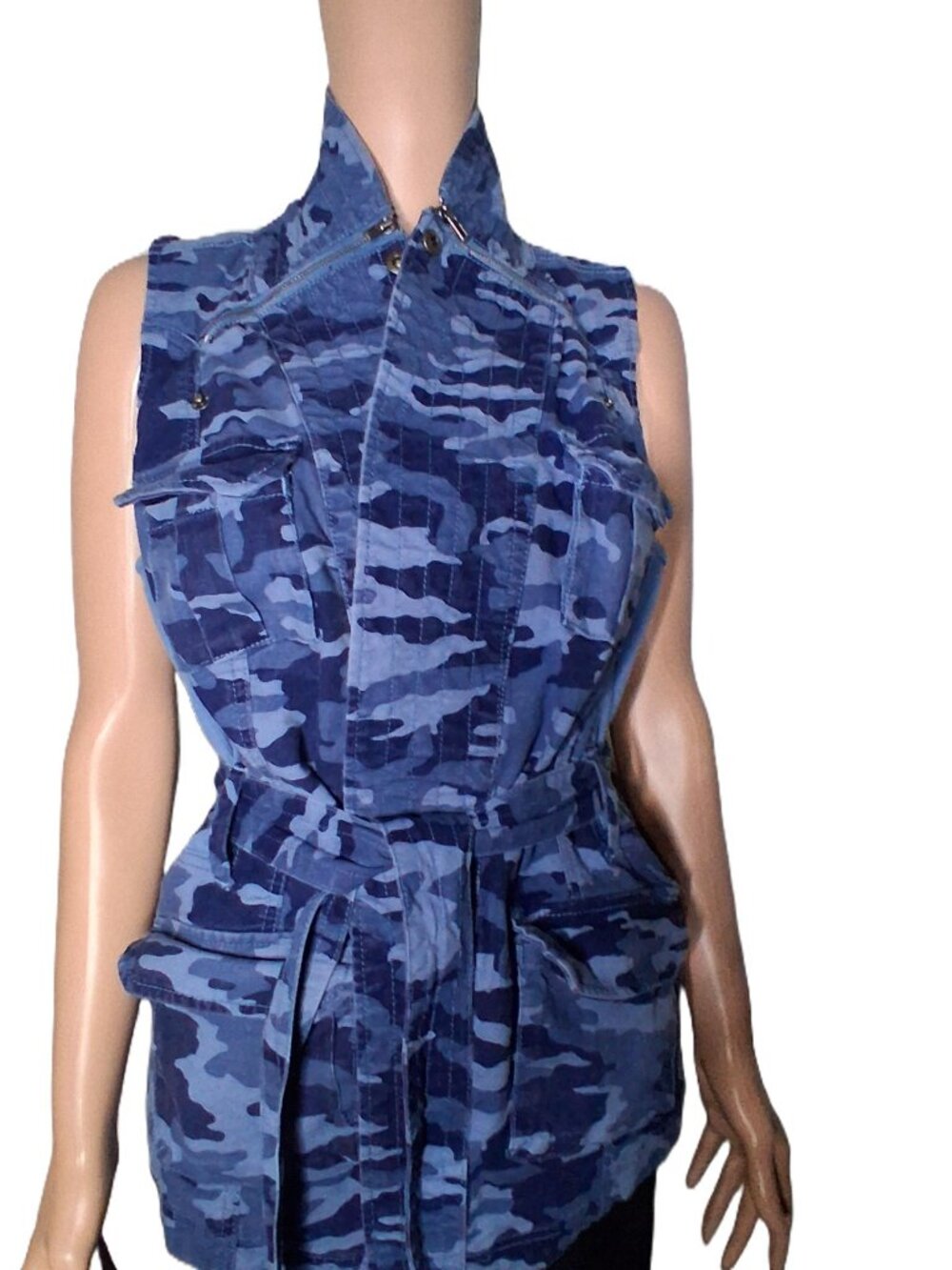 G.I.L.I.-Women’s Blue Camo Sleeveless Utility Vest -Belted Military Style-10